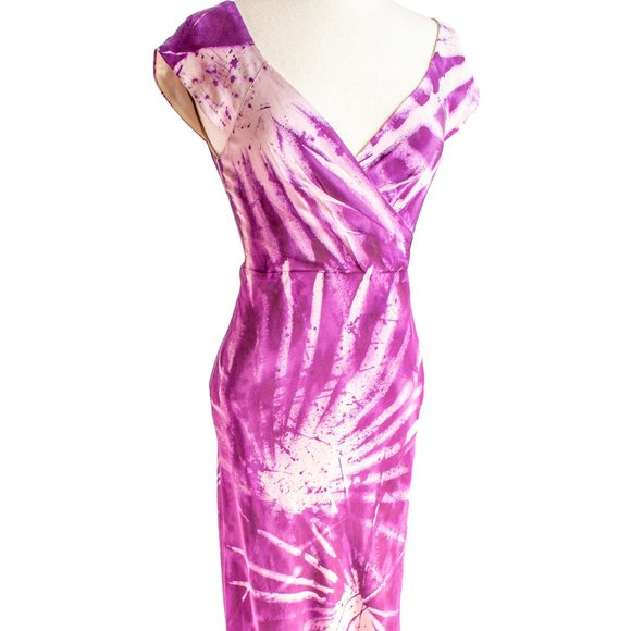 NEW long Maxi Silk dress Blue Pink Purple 8 10 12 - Picture 9 of 11